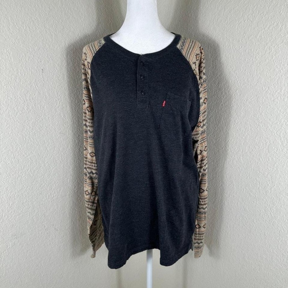 Levis Henley Womens Extra Large Gray Tshirt Aztec Southwestern Western Geometric